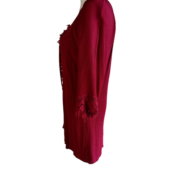 NAIF Womens Tie Keyhole Crochet Front Boho Dress Burgundy Medium 100% Rayon - Picture 7 of 13